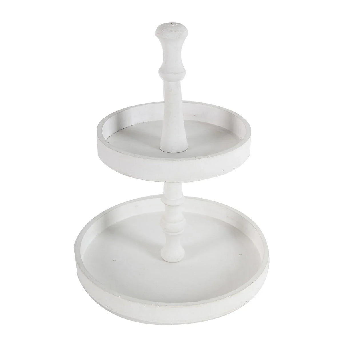 Two Tiered Round Wooden Tray - White - Furniture Home Direct
