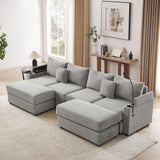 Modern Style Loveseat Sofa Sectional Sofa Couch With Storage Space, A Movable Ottoman, Two USB Ports, Two Cup Holders, A Phone Holder For Living Room - Furniture Home Direct
