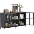 Modern Heavy Duty Metal Sideboard Buffet Cabinet With Storage, Adjustable Feet, Glass Doors, Steel - Black - Furniture Home Direct