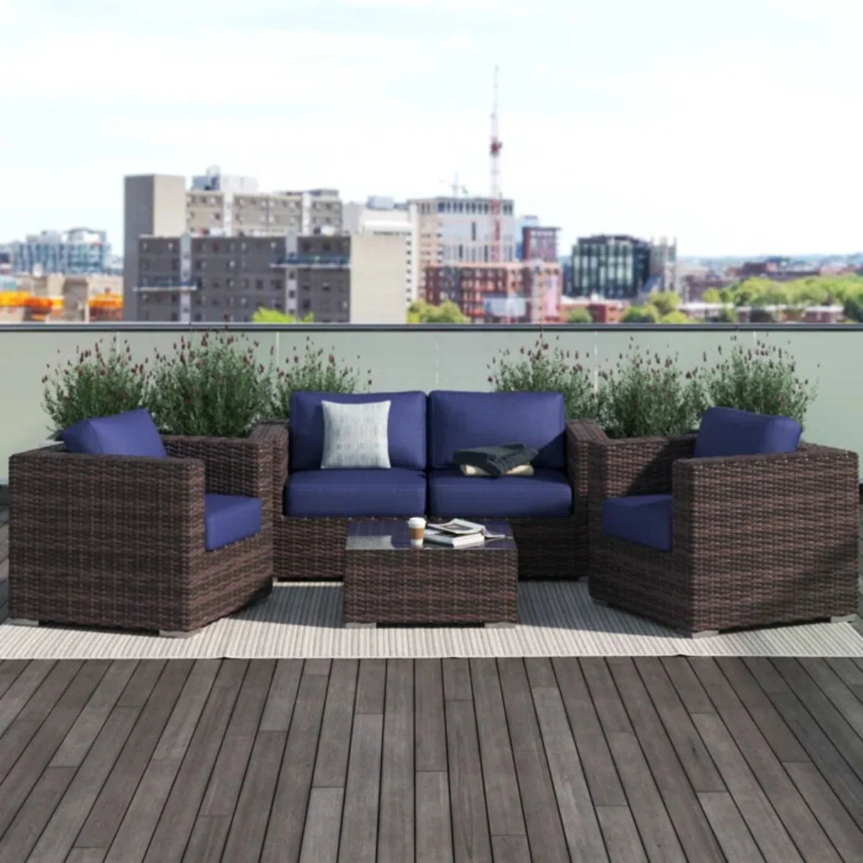 Wicker Seating Group Set With Table And Cushions - Furniture Home Direct