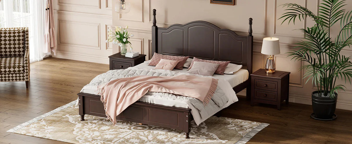 Platform Bed Queen Size With Slat Support Dark Walnut - Furniture Home Direct