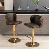 Bar Stools Swivel Tufted Faux Leather Set of 2 Brown - Furniture Home Direct