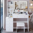 Vanity Desk With Cushioned Stool Mirror Makeup White - Furniture Home Direct