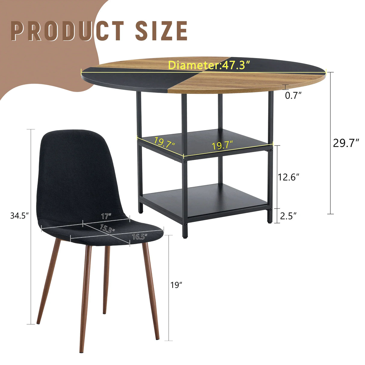 Dining Set Round Table With 4 Chairs Wood Top Black - Furniture Home Direct