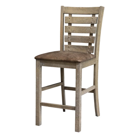 Dining Counter Height Chairs Modern Farmhouse Rustic Look Distressed Design Ladderback Solid Wood (Set of 2) - Grayish Brown - Furniture Home Direct