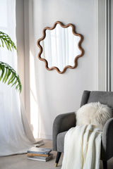 Wooden Accent Mirror With Unique Frame, Wall Mirror For Living Room Bedroom Entryway - Brown - Furniture Home Direct