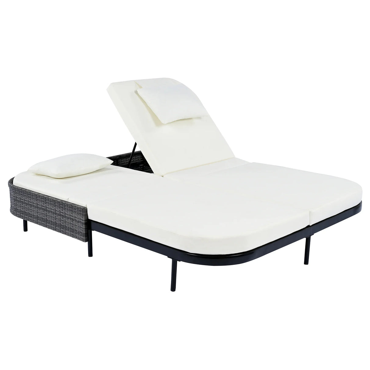 Outdoor Wicker Double Chaise (Black Frame+Beige Cushion) - Furniture Home Direct