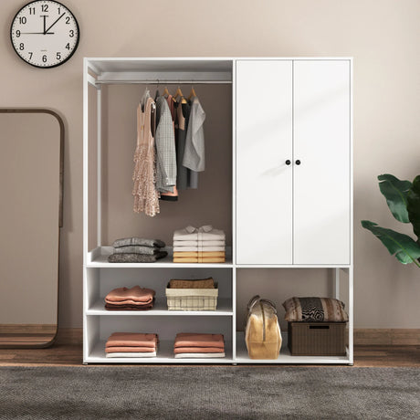 Wardrobe Closet System With Shelves And Hanging Rod White - Furniture Home Direct