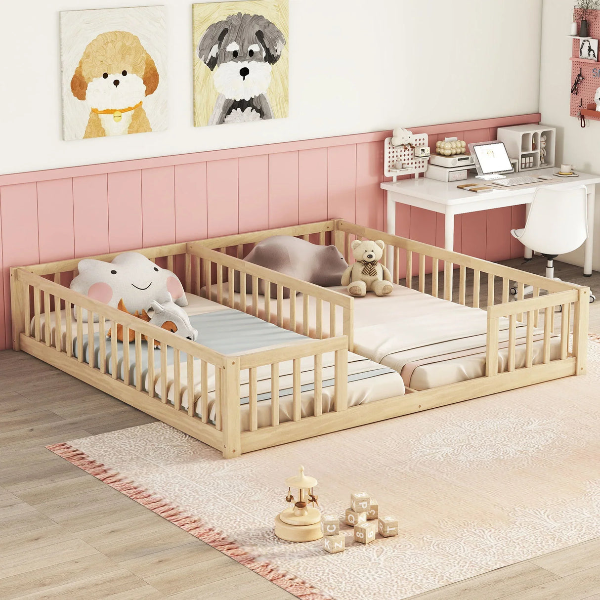Double Floor Bed With Fence, Guardrails, Without Door - Furniture Home Direct