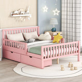 Platform Bed With Guardrails On Both Sides And 2 Storage Drawers - Furniture Home Direct