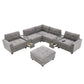 Sectional With Acrylic Table Top U Shaped Couch Set With 2 Consoles USB Charger, Storage Drawers And Pockets Movable Ottoman Tufted Sofa - Furniture Home Direct