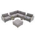 Sectional With Acrylic Table Top U Shaped Couch Set With 2 Consoles USB Charger, Storage Drawers And Pockets Movable Ottoman Tufted Sofa - Furniture Home Direct