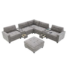 Sectional With Acrylic Table Top U Shaped Couch Set With 2 Consoles USB Charger, Storage Drawers And Pockets Movable Ottoman Tufted Sofa - Furniture Home Direct