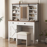 Vanity Desk With Sliding Mirror And LED Lights White - Furniture Home Direct