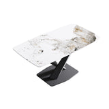 Modern Artificial Stone Pandora White Curved Metal Leg Dining Table, 6 People - Antique White - Furniture Home Direct