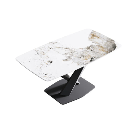 Modern Artificial Stone Pandora White Curved Metal Leg Dining Table, 6 People - Antique White - Furniture Home Direct