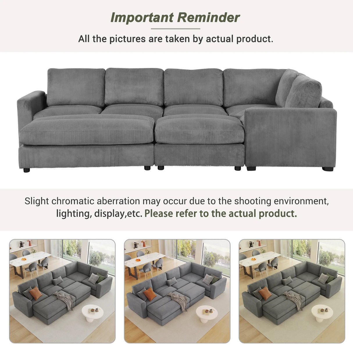 121.3" Modular Sectional Sofa with Two Movable Ottomans, Gray - Furniture Home Direct