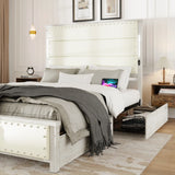 Queen Bed With Upholstered Headboard And Wood Frame Beige - Furniture Home Direct