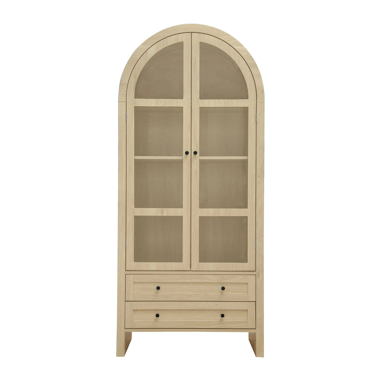 Tall Arched Kitchen Pantry, Modern Farmhouse Wood Kitchen Storage Cabinets, Arched Storage Display Cabinet With Adjustable Shelves, Versatile Cupboard For Kitchen, Dining Room, Living Room - Natural - Furniture Home Direct
