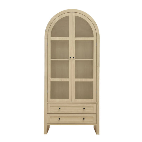 Tall Arched Kitchen Pantry, Modern Farmhouse Wood Kitchen Storage Cabinets, Arched Storage Display Cabinet With Adjustable Shelves, Versatile Cupboard For Kitchen, Dining Room, Living Room - Natural - Furniture Home Direct