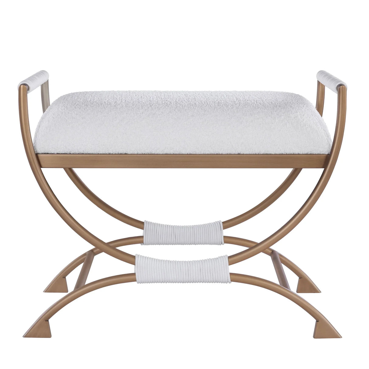 Nora - Bench With Bronze Metal Frame And Boucle Fabric Seat - White - Furniture Home Direct
