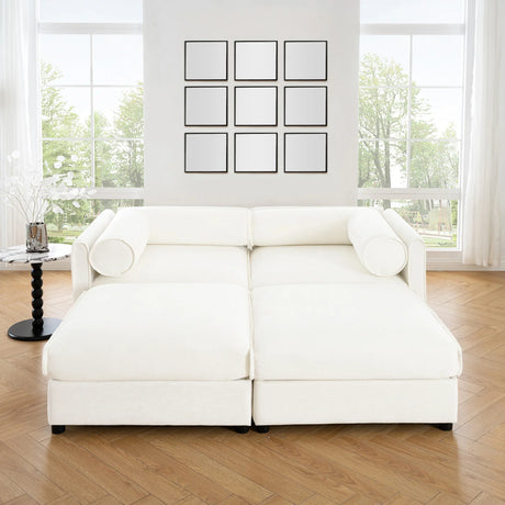 Chenille Loveseat with 2 Ottomans - Furniture Home Direct