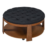 Round Ottoman Coffee Table Oversized Tufted Wood Base Black - Furniture Home Direct