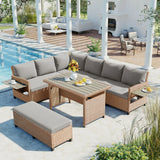 Outdoor Sectional with 2 Extendable Side Tables and Washable Covers - Brown - Furniture Home Direct