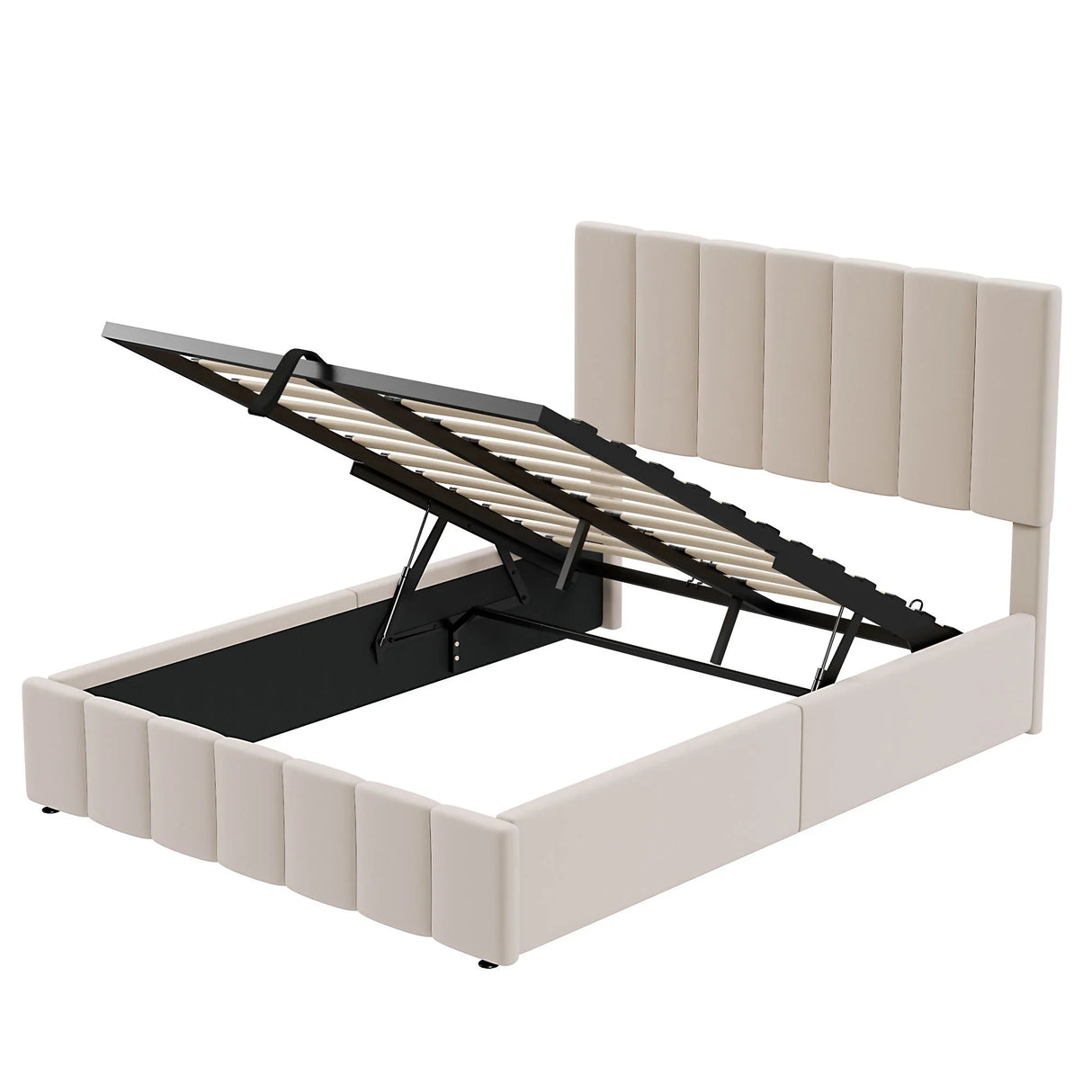 Elegant Upholstered Platform Bed With Hydraulic Storage System - Furniture Home Direct