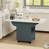 Versatile Wood Folding Dining Table With Wheels, Storage Rack & Drawer, Space Saving Design - White - Furniture Home Direct