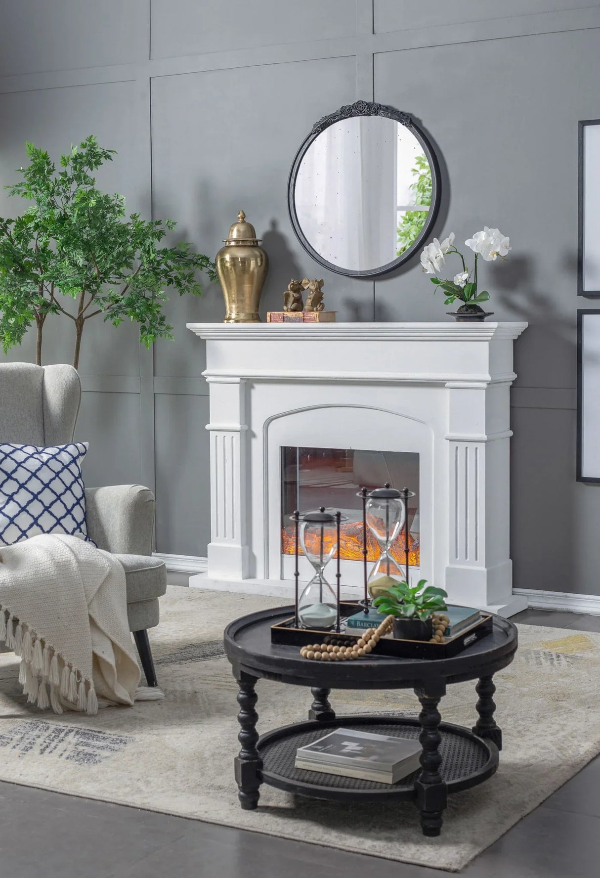 Round Hand Carved Rose Antique Mirror Frame, Wall Mirror For Live Space - Furniture Home Direct
