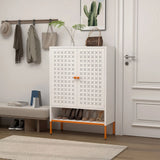 Grid Double Door Shoe Cabinet With Adjustable Compartments And Moisture-Proof Design In White Metal - Furniture Home Direct