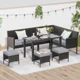 7 Piece Outdoor Furniture Set Waterproof Cushions Glass Table - Furniture Home Direct