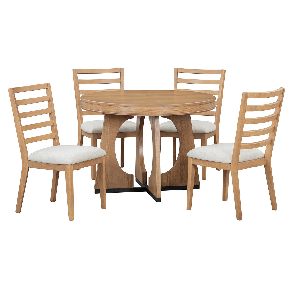 Dining Set Round Wood Table With Ladder Back Chairs Natural - Furniture Home Direct