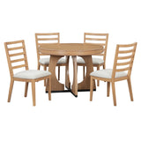 Dining Set Round Wood Table With Ladder Back Chairs Natural - Furniture Home Direct