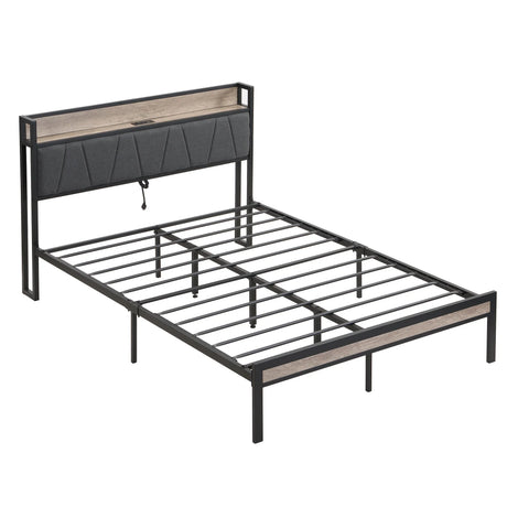 Modern Bed Frame With LED Lights, Upholstered Headboard, USB Charging - Furniture Home Direct