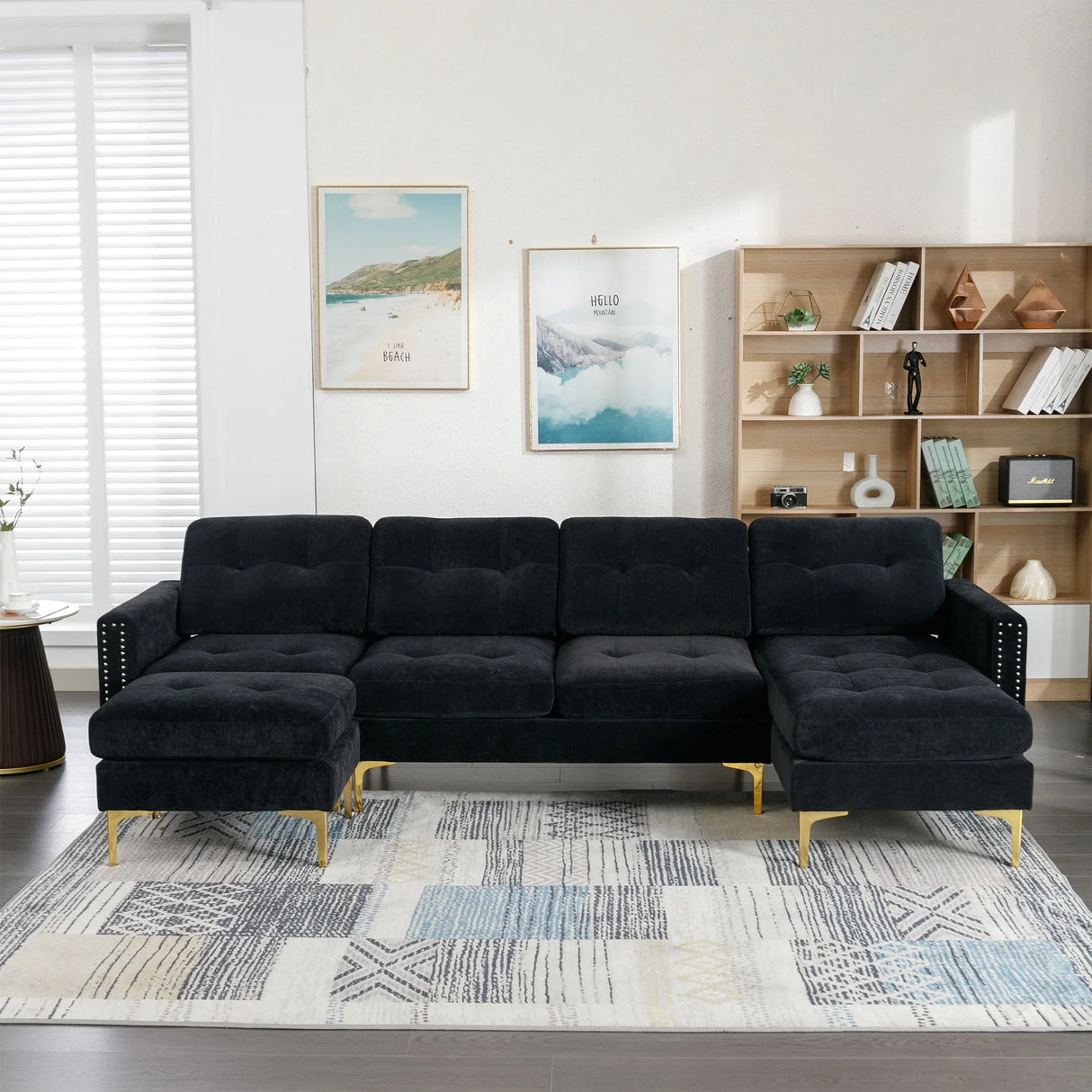 Modern L - Shape Convertible Sectional Sofa With Movable Ottoman - Furniture Home Direct