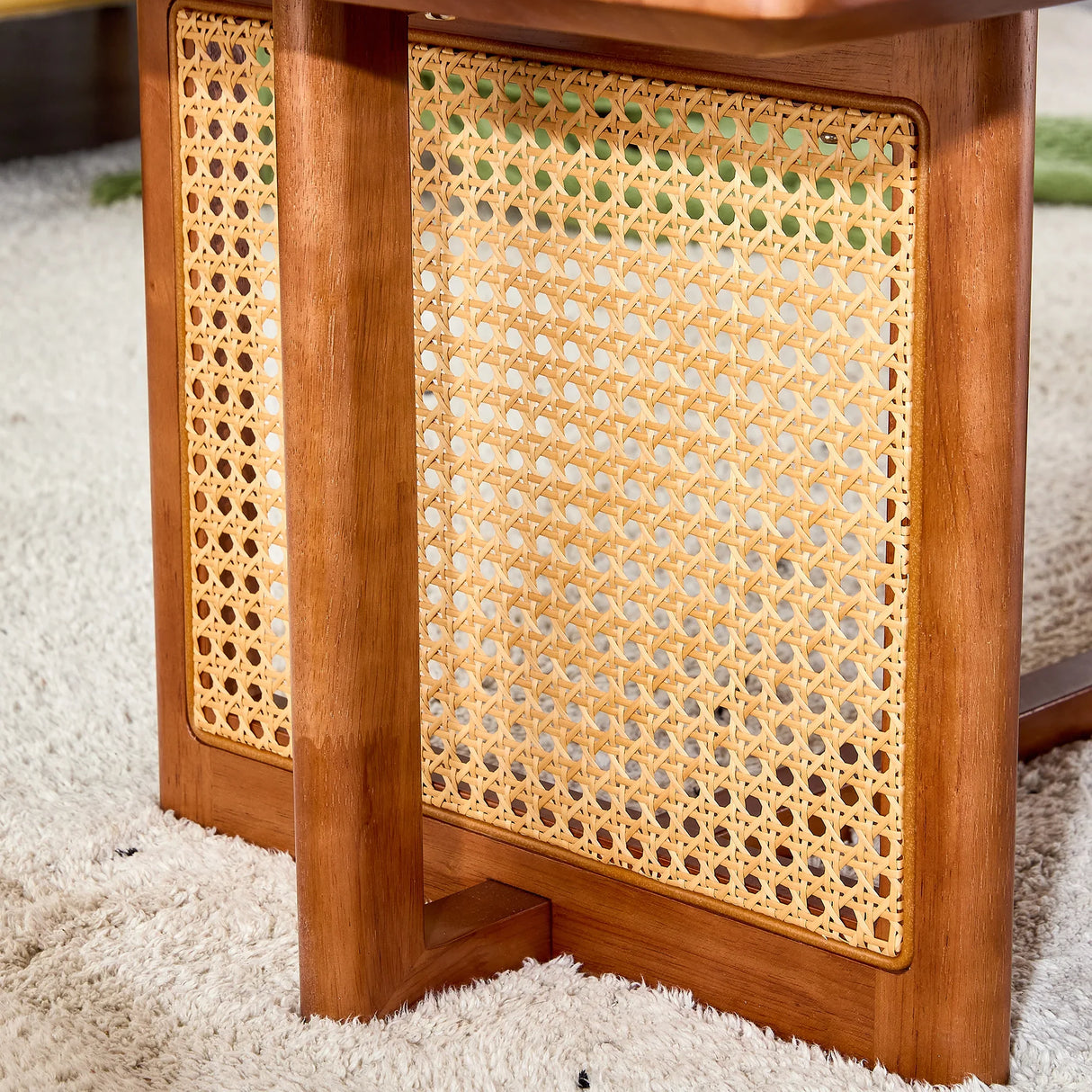Coffee Table Solid Wood With Rattan Panel Sides Walnut - Furniture Home Direct