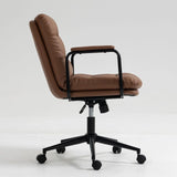 Office Chair, Mid Back Home Office Desk Task Chair With Wheels And Arms Ergonomic PU Leather Computer Rolling Swivel Chair With Padded Armrest - Furniture Home Direct