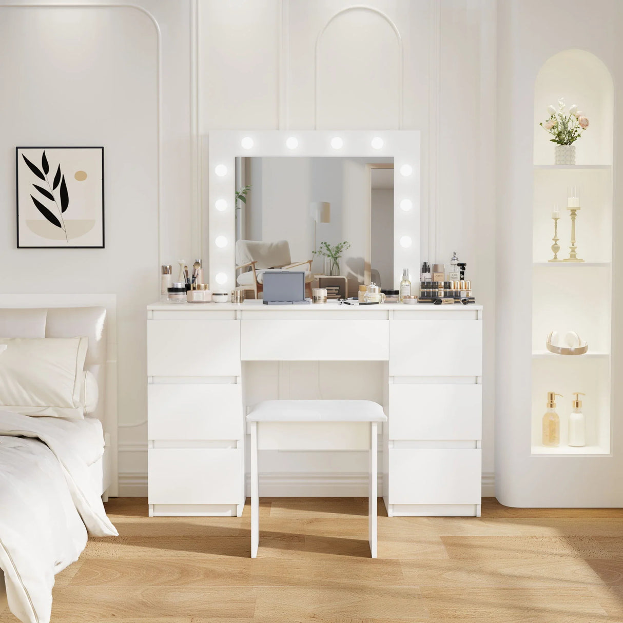 Large Vanity Tables With Mirror And Light - Matte White - Furniture Home Direct