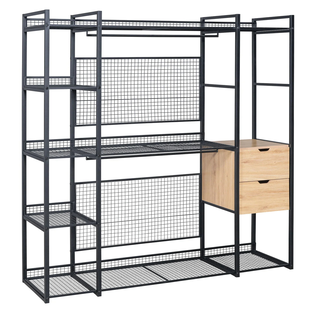 Open Style Wardrobe With Hanging Rails, Shelves And Drawers - Furniture Home Direct