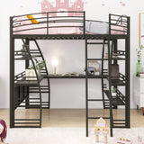 Loft Bed With 4 Layers Of Shelves And L-Shaped Desk, Stylish Metal Frame Bed With A Set Of Sockets, USB Ports And And Wireless Charging - Furniture Home Direct