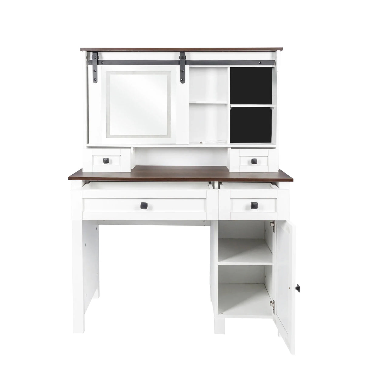 Farmhouse Makeup Vanity with Mirror and Lights - Furniture Home Direct