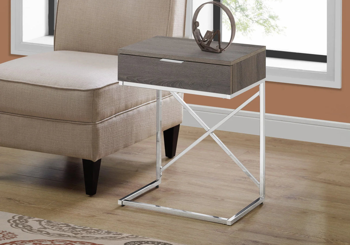 Accent Side Table, Storage Drawer, Contemporary - Taupe - Furniture Home Direct