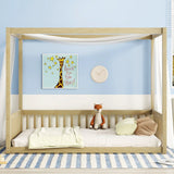 Canopy Frame Floor Bed With Fence, Guardrails - Furniture Home Direct