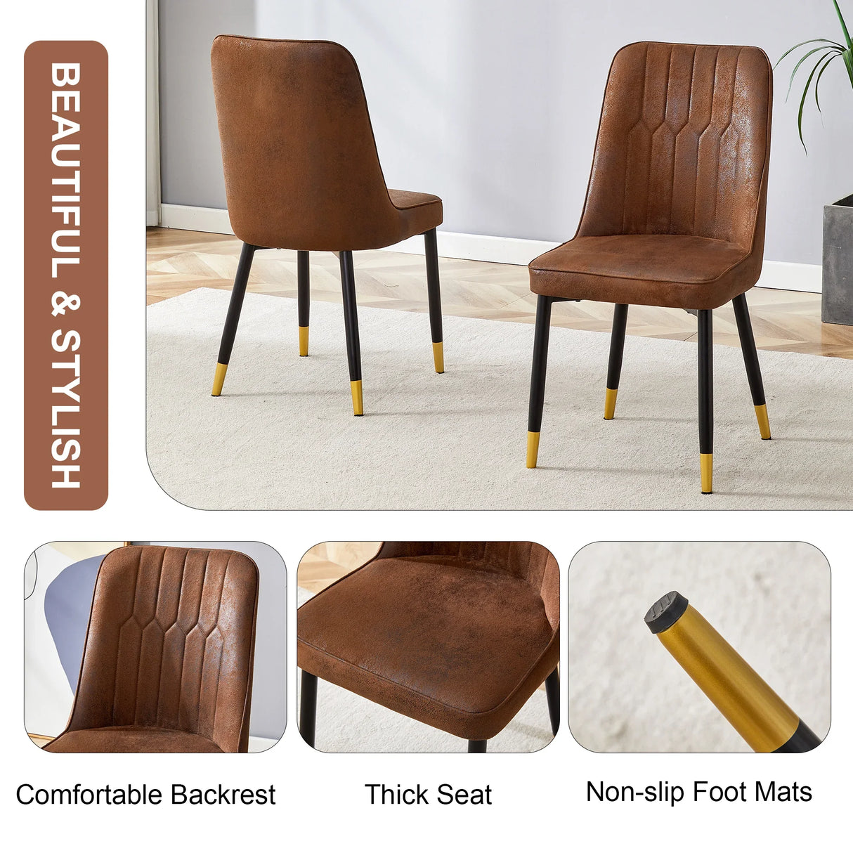 Set Of 8 Brown Faux Suede Velvet Dining Chair Set - Brown - Furniture Home Direct