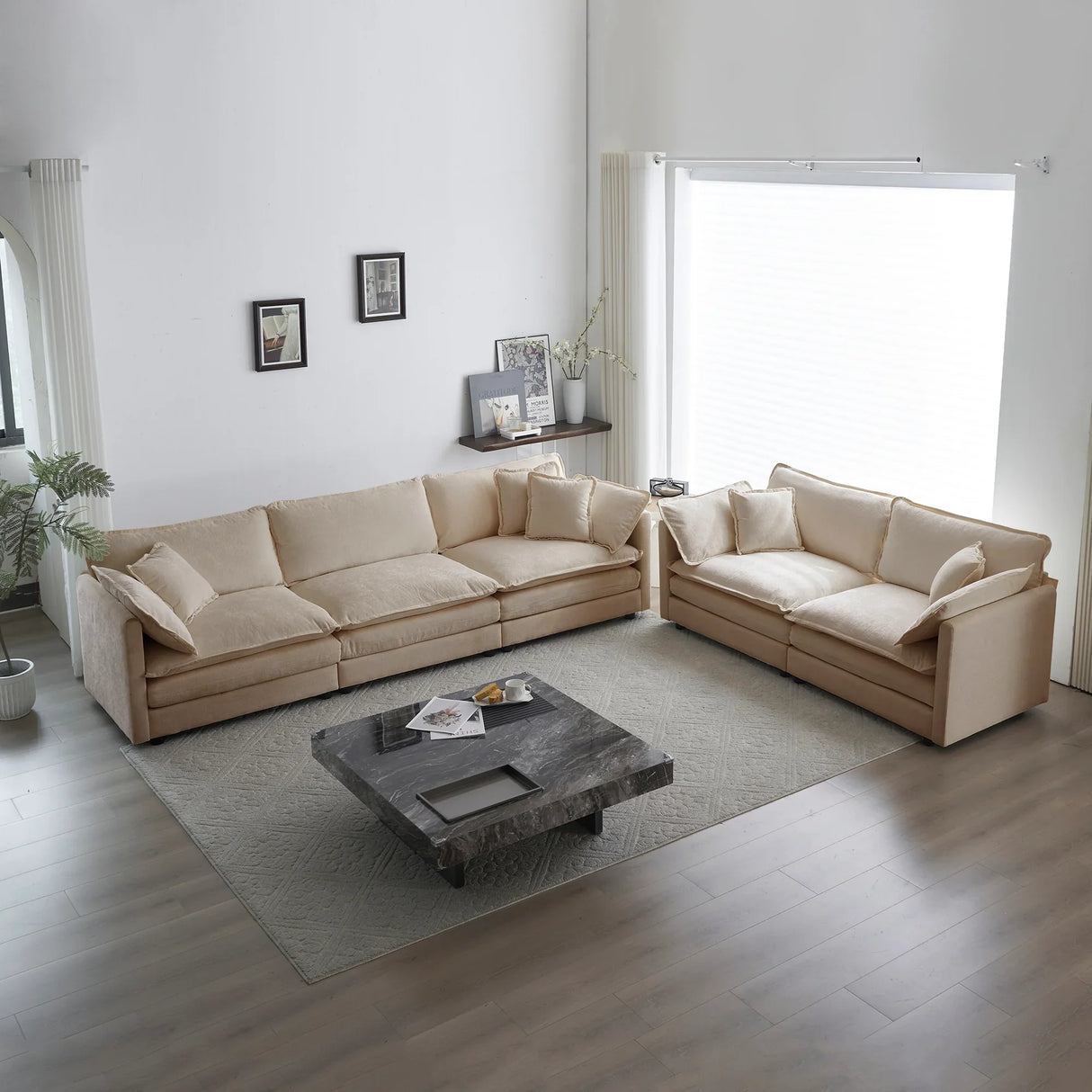 Chenille 2 Piece Living Room Set - Beige - Furniture Home Direct