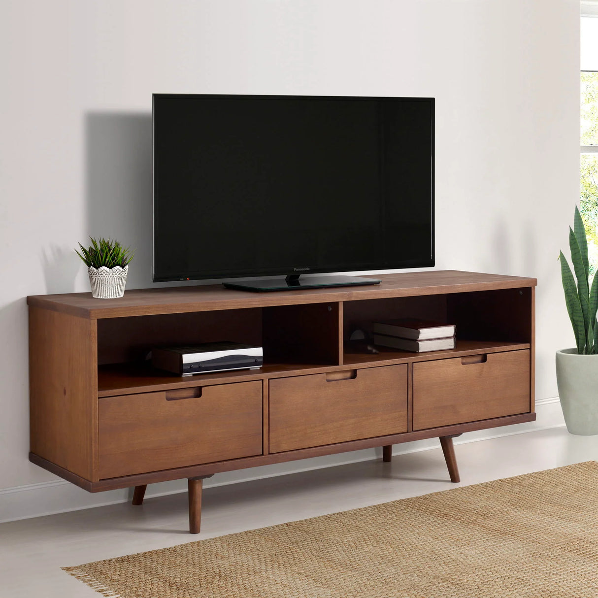 Mid-Century Modern Minimalist 3 Drawer Corner TV Stand For TVs Up To 58 - Furniture Home Direct