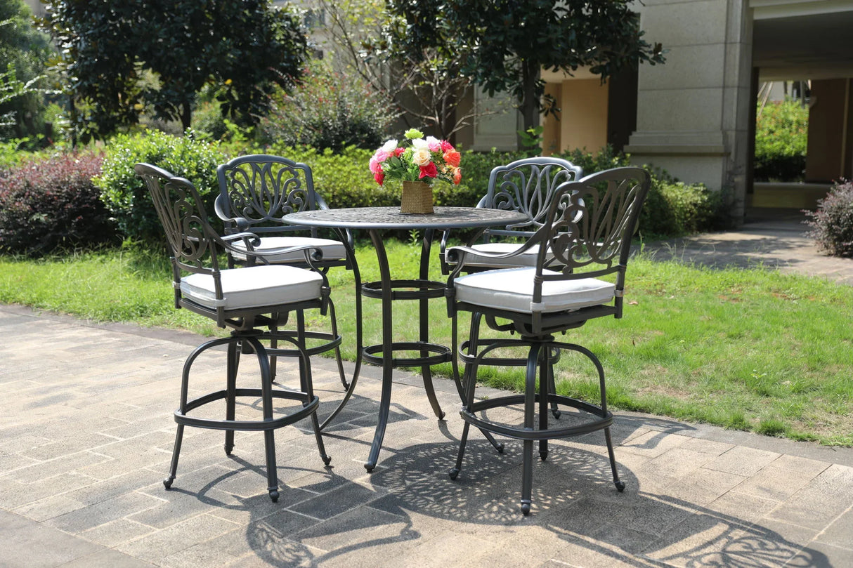 Round 41.97" Long Bar Height Dining Set With Cushions - Furniture Home Direct