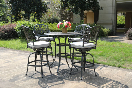 Round 41.97" Long Bar Height Dining Set With Cushions - Furniture Home Direct